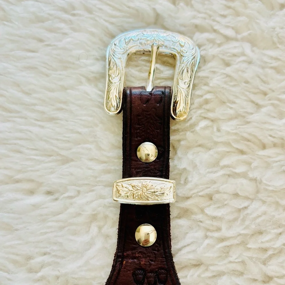 Vintage Brown Embossed Leather Belt size 36-38